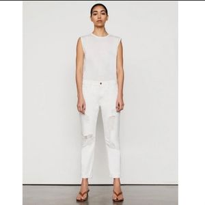 NWT FRAME Le Garcon White Distressed Straight Jeans Size 30.